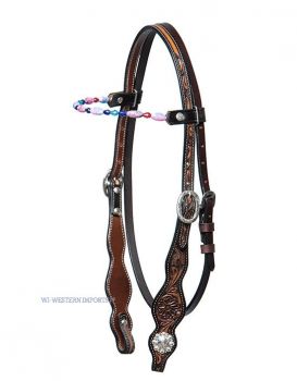 OAK TOOLED HEADSTALL WITH LIGHT-PINK GEMSTONES